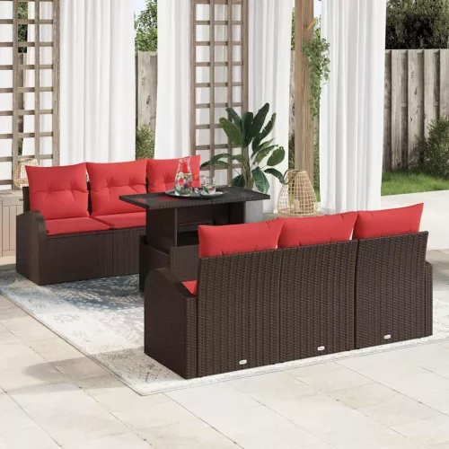vidaXL Kerti Kanapé Szett párnával 7 pcs Barna Poli rattan
