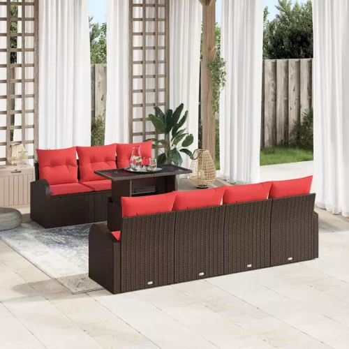 vidaXL Kerti Kanapé Szett tárolóval 8 pcs Barna Poli rattan