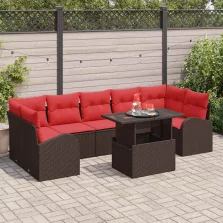   vidaXL Kerti Kanapé Szett tárolóval 8 pcs Barna polirattan