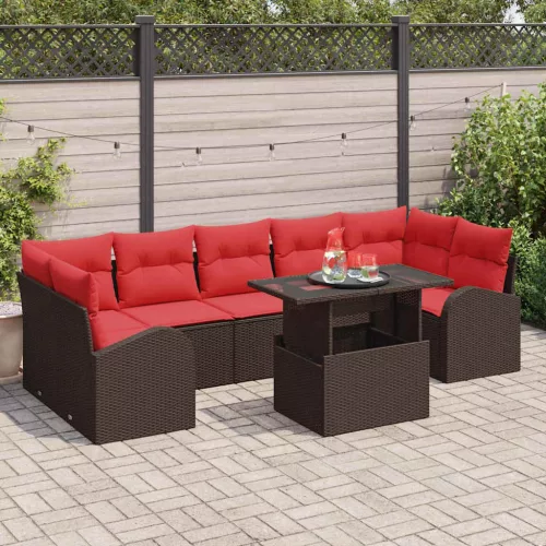 vidaXL Kerti Kanapé Szett tárolóval 8 pcs Barna polirattan