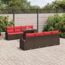   vidaXL Kerti Kanapé Szett tárolóval 9 pcs Barna polirattan
