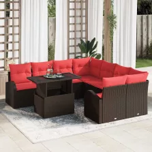   vidaXL Kerti Kanapé Szett tárolóval 9 pcs Barna polirattan