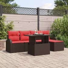   vidaXL Kerti Kanapé Szett tárolóval 6 pcs Barna polirattan