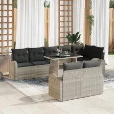   vidaXL Kanapé Szett párnával 9 pcs Világosszürke polirattan
