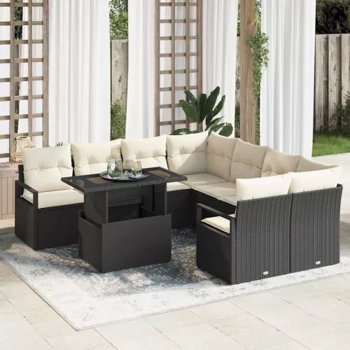 vidaXL Kerti Kanapé Szett 9 pcs Fekete és krémszínű 100 x 55 x 73 cm