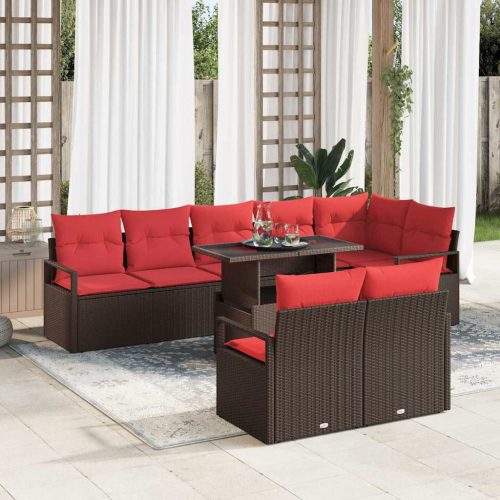 vidaXL Kerti Kanapé Szett tárolóval 9 pcs Barna és Piros polirattan
