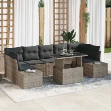 vidaXL Kanapé Szett párnával 8 pcs Szürke polirattan