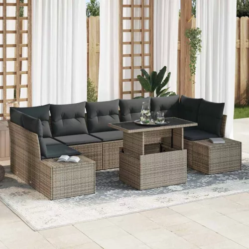 vidaXL Kanapé Szett párnával 8 pcs Szürke polirattan