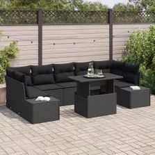 vidaXL Kanapé Szett párnával 8 pcs Fekete polirattan
