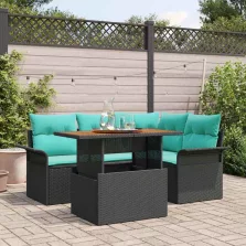   vidaXL Kerti Kanapé Szett párnával tárolóval 5 pcs Fekete és kék