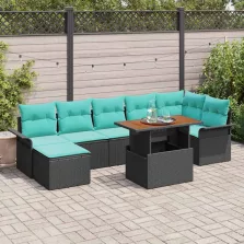   vidaXL Kerti Kanapé Szett párnával 8 pcs Fekete és Kék polirattan