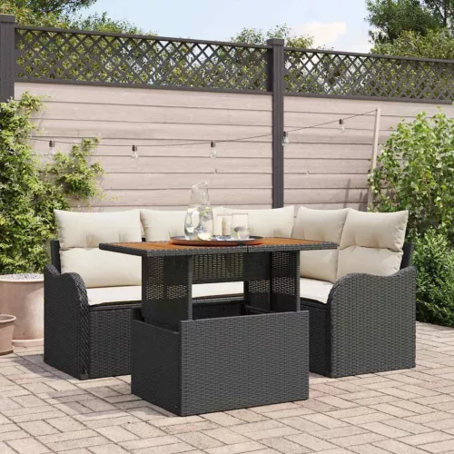 vidaXL Kerti Kanapé Szett 5 pcs Fekete és krémszínű 100 x 55 x 73 cm
