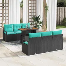 vidaXL Kerti Kanapé Szett párnával 7 pcs Fekete és kék