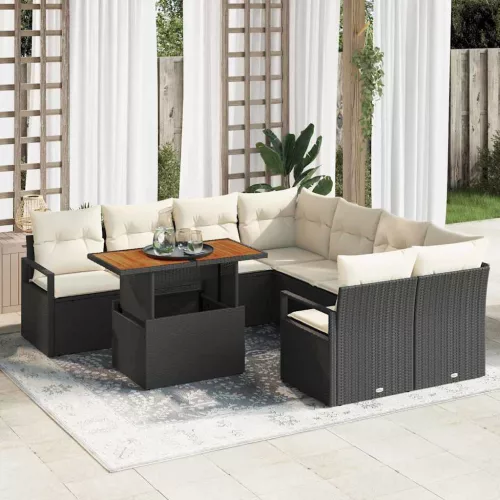 vidaXL Kert étkező szett 9 pcs Fekete és Krém 100 x 55 x 73 cm