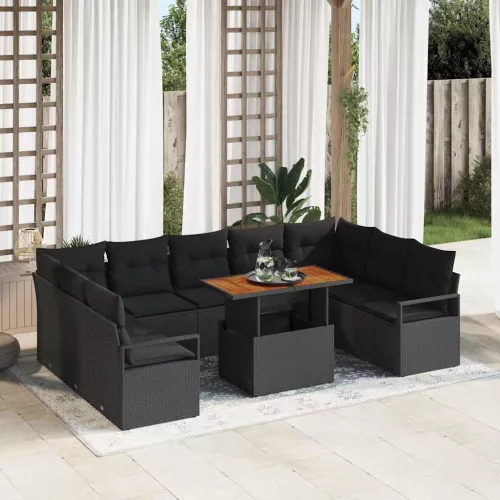 vidaXL Kerti Kanapé Szett 10 pcs Fekete és Barna 100 x 55 x 73 cm