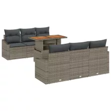   vidaXL 7 darabos Kert Étkező Szett Párnákkal Szürke Poli Rattan Akác