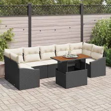   vidaXL Kert étkező szett párnával párnával 8 pcs Fekete és Krém
