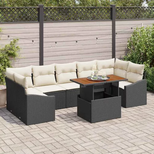 vidaXL Kert étkező szett párnával párnával 8 pcs Fekete és Krém