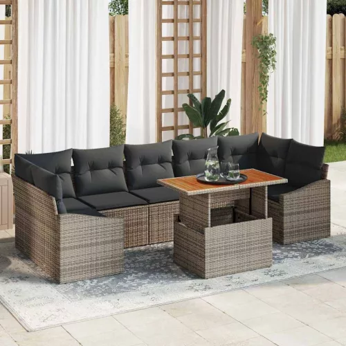 vidaXL Kert étkező szett párnával párnával 8 pcs Szürke és Barna