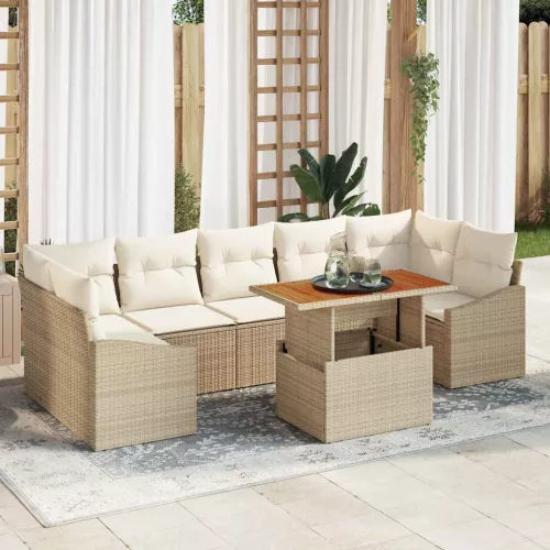 vidaXL Kert étkező szett párnával párnával 8 pcs Beige és krém