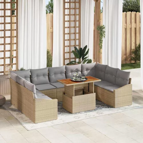 vidaXL Kert étkező szett párnával párnával 10 pcs Barna és szürke