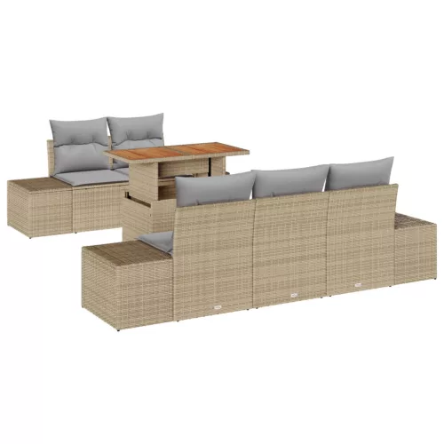 vidaXL 6 darabos Kerti Étkező Szett Párnákkal Bézs Poli Rattan Akác