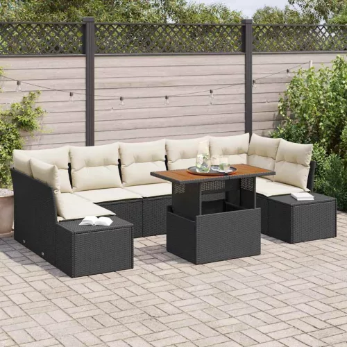 vidaXL Kert étkező szett 8 pcs Fekete és Krém 100 x 55 x 73 cm