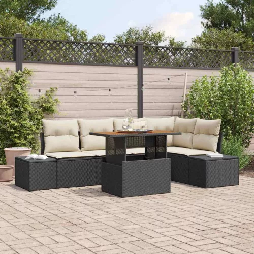 vidaXL Kert étkező szett 6 pcs Fekete és Krém 100 x 55 x 73 cm