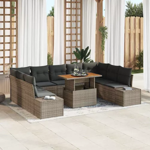 vidaXL Kert étkező szett 10 pcs Szürke és Barna 100 x 55 x 73 cm