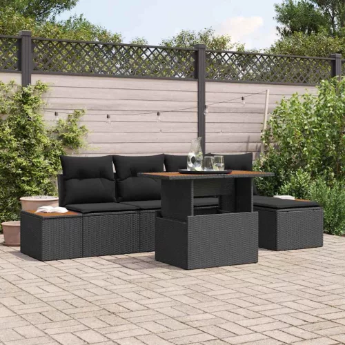 vidaXL Kert étkező szett párnával 6 pcs Fekete és Barna