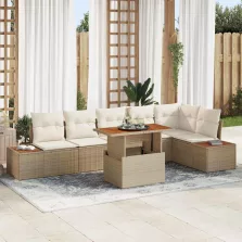   vidaXL Kert étkező szett párnával 7 pcs Beige és krém 100 x 55 x 73 cm