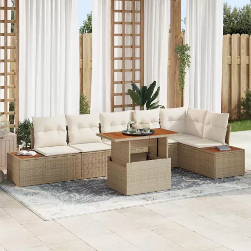 vidaXL Kert étkező szett párnával 7 pcs Beige és krém 100 x 55 x 73 cm