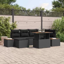 vidaXL Kert étkező szett párnával 7 pcs Fekete és Barna