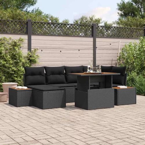 vidaXL Kert étkező szett párnával 7 pcs Fekete és Barna