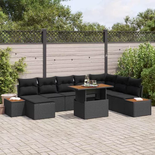 vidaXL Kert étkező szett párnával 9 pcs Fekete és Barna