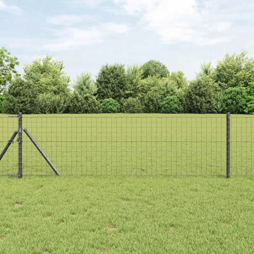 vidaXL Kerítés oszlopokkal Szürke 0,6 x 50 m Acél és PVC