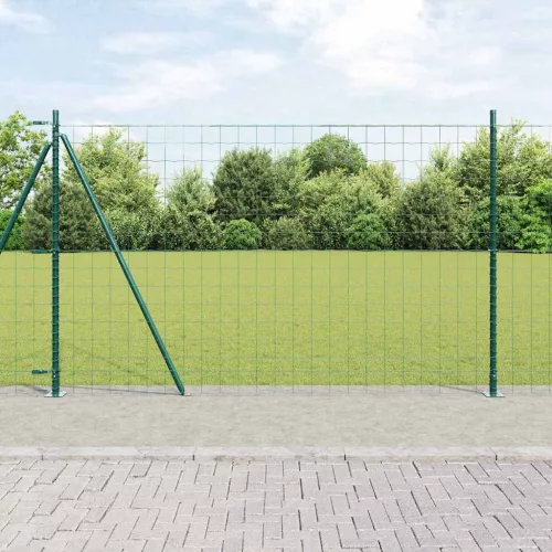 vidaXL Kerítés oszlopokkal Zöld 1.5 x 10 m Acél