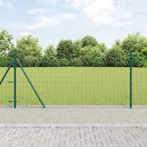 vidaXL Kerítés oszlopokkal Zöld 1 x 25 m Acél