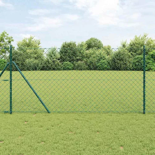 vidaXL Lánckerítés oszlopokkal Zöld 1.2 x 10 m Acél