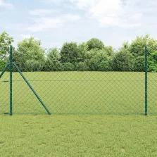 vidaXL Lánckerítés oszlopokkal Zöld 1.5 x 10 m Acél
