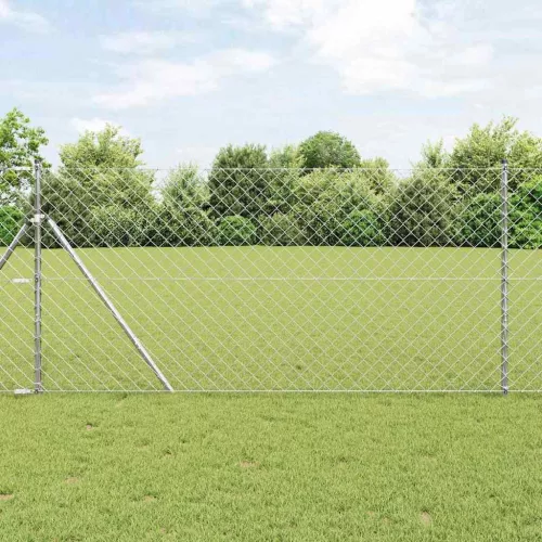 vidaXL Lánckerítés oszlopokkal Ezüst 1 x 10 m Acél