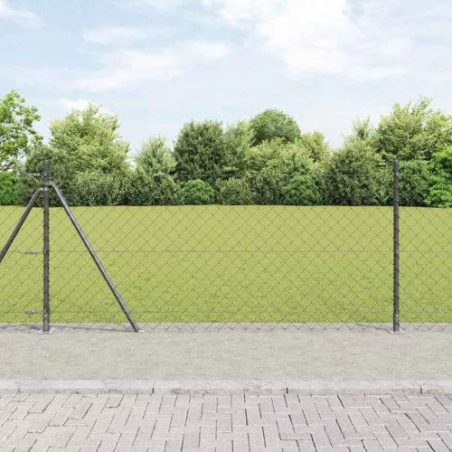 vidaXL Lánckerítés oszlopokkal Szürke 1 x 10 m Acél