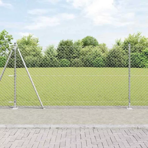 vidaXL Lánckerítés oszlopokkal Ezüst 1.2 x 25 m Acél
