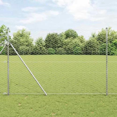 vidaXL Kerítés oszlopokkal Ezüst 1.6 x 25 m PVC-bevonatos acél