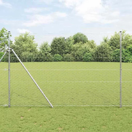 vidaXL Kerítés oszlopokkal Ezüst 1.6 x 50 m PVC-bevonatos acél