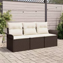   vidaXL Kerti Kanapé Szett párnával tárolóval 3 pcs Barna Poli rattan
