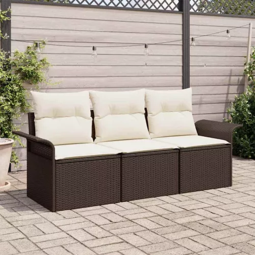 vidaXL Kerti Kanapé Szett párnával tárolóval 3 pcs Barna Poli rattan