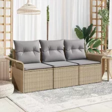   vidaXL Kerti Kanapé Szett párnával tárolóval 3 pcs Bézs Poli rattan