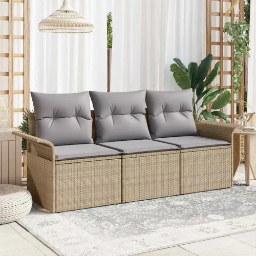 vidaXL Kerti Kanapé Szett párnával tárolóval 3 pcs Bézs Poli rattan
