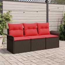   vidaXL Kerti Kanapé Szett párnával tárolóval 3 pcs Barna Poli rattan